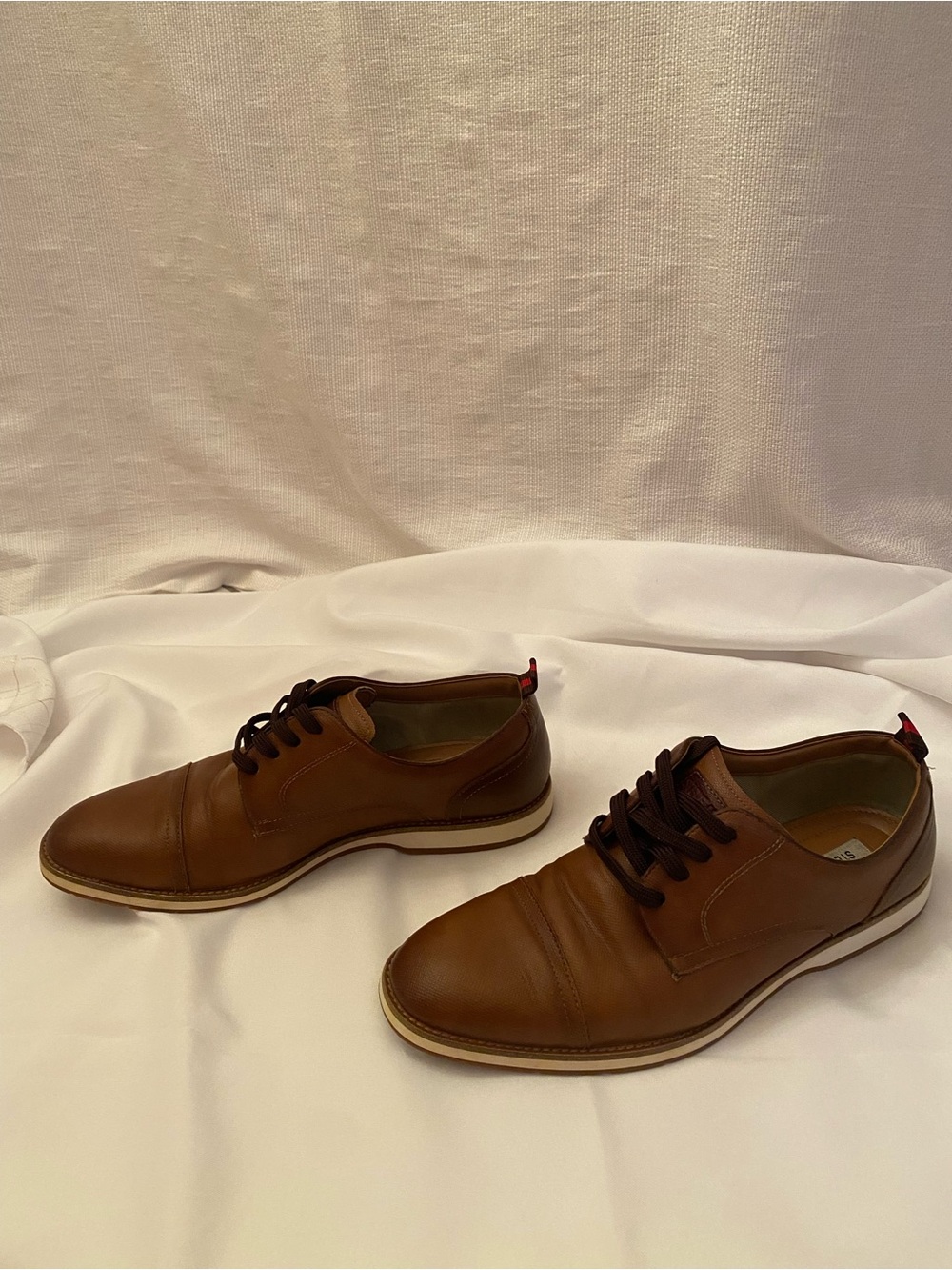 Steve Madden Saverio Mens Cognac Brown Vegan Faux Leather Oxford Sneakers 10.5